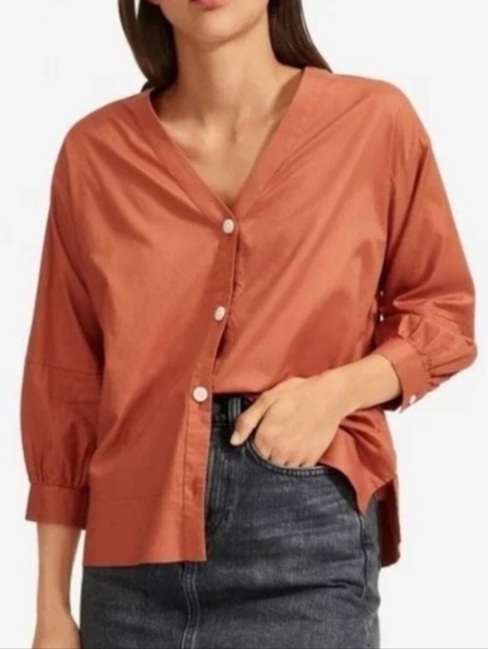 NWOT Everlane Silky Cotton Lantern Top in Terracotta Orange Size 0 Boho Peasant